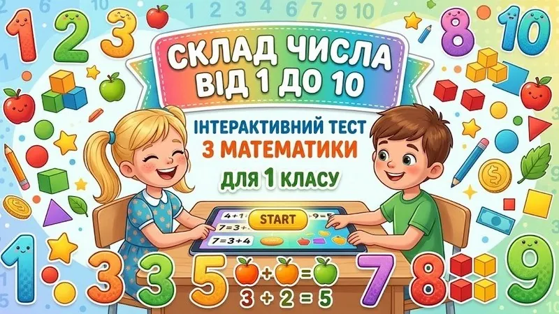 Склад числа від 1 до 10 — інтерактивний тест з математики для 1 класу