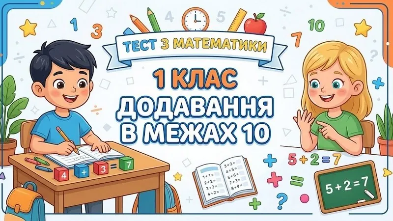 Тест з математики для 1 класу. Додавання в межах 10